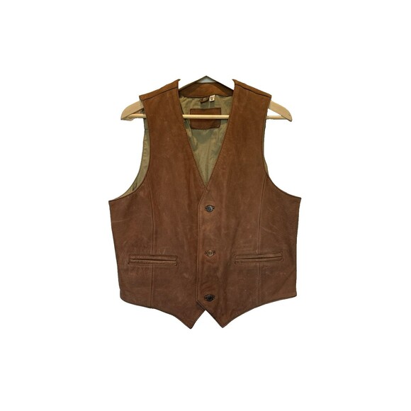 Vintage Roundtree Yorke Leather Vest 3 Button Brown Medium Western Ranch - Picture 1 of 10